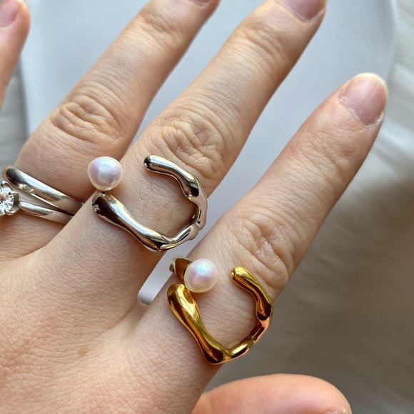 Tide Fresh Water Pearl Ring With Vintage Style Band Open Band Free Size - Picture 6 of 12